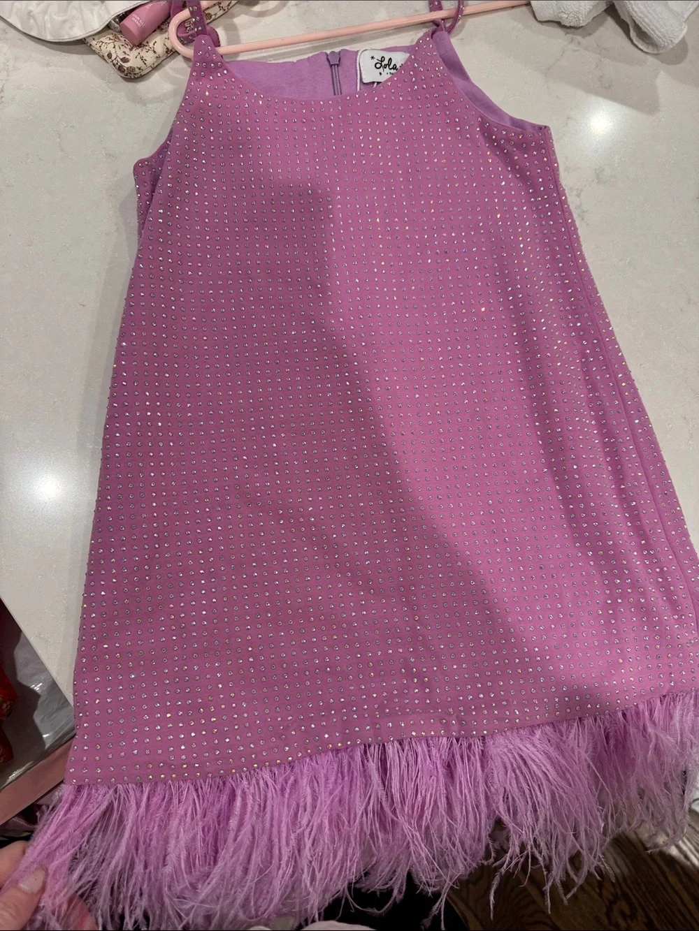Lola and the Boys Lilac Feather Hem Slip Dress
